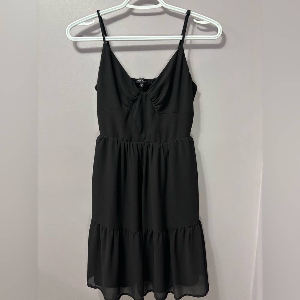 Dynamite Black Flowy Mini Dress Spaghetti Strap Ruffle Casual Chic Summer Dress